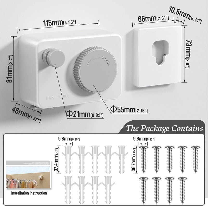 Danpoo Retractable Clothesline Indoor Outdoor, Heavy Duty Anti-Sag Wall Mounted Laundry Drying Line with Stainless Steel Rope - Image 4